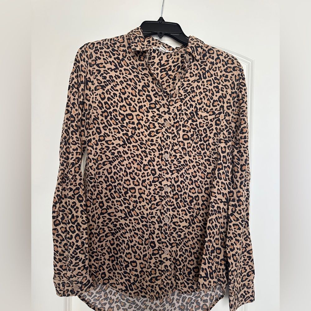 beachlunchlounge Leopard Print Button-Down Shirt - Brown/Black